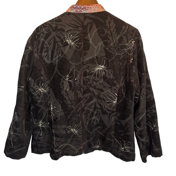 Chico’s Women’s 2 (L) Floral Patchwork Embroidered Jacket Silk Linen Blend READ - Picture 5 of 16